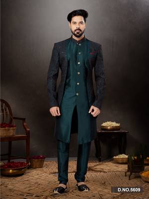 Bottal green havy classic indowestern sherwani with thread and less work with extra palla 1