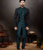 Bottal green havy classic indowestern sherwani with thread and less work with extra palla