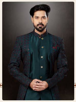 Bottal green havy classic indowestern sherwani with thread and less work with extra palla 2