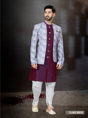 Blue to off white mix colour havy classic indowestern sherwani with thread and less work with extra palla 1