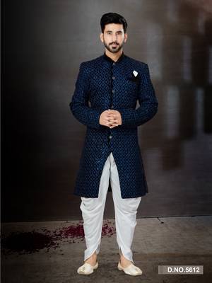 Black to blue havy  indowestern sherwani with thread and less work with fansy batton 1