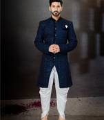 Black to blue havy  indowestern sherwani with thread and less work with fansy batton