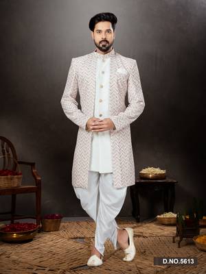 Off white & mix colour havy classic indowestern sherwani with thread and less work with extra palla 1