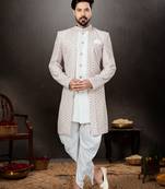 Off white & mix colour havy classic indowestern sherwani with thread and less work with extra palla
