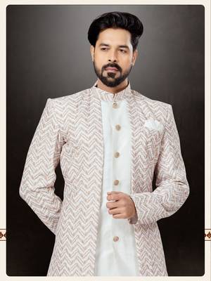 Off white & mix colour havy classic indowestern sherwani with thread and less work with extra palla 2