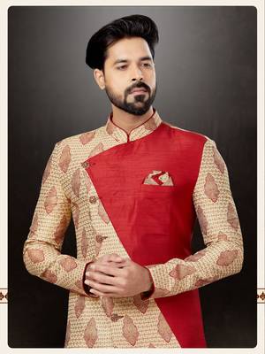 Maroon to gold havy  indowestern sherwani with thread and less work with fansy batton 2