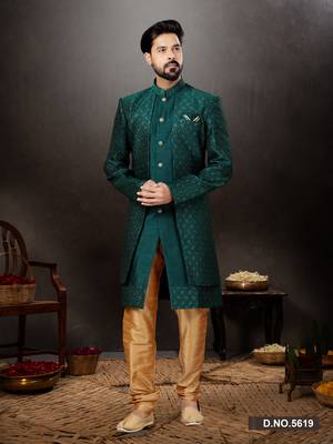 Bottle green heavy classic indo western sherwani 1