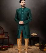 Bottle green heavy classic indo western sherwani