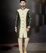 Gold to bottal green havy  indowestern sherwani with thread and less work with fansy batton