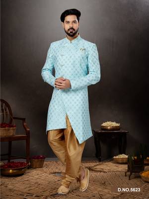 Firozi havy  indowestern sherwani with  less work with fansy batton 1