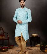 Firozi havy  indowestern sherwani with  less work with fansy batton