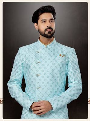 Firozi havy  indowestern sherwani with  less work with fansy batton 2