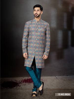 Mix colour havy  indowestern sherwani with  less work with fansy batton 1