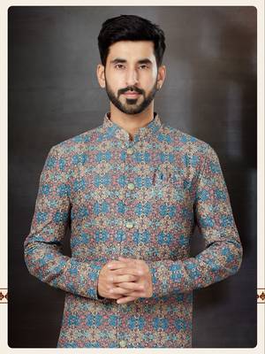 Mix colour havy  indowestern sherwani with  less work with fansy batton 2