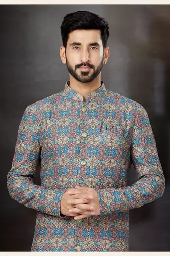 Mix colour havy  indowestern sherwani with  less work with fansy batton