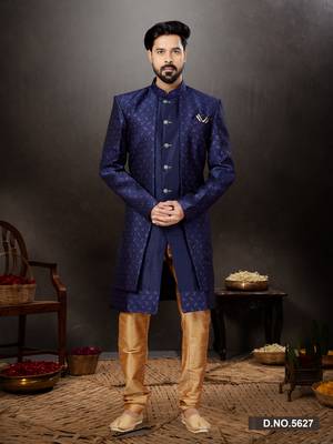 Nevy blue  havy classic indowestern sherwani with thread and less work with extra palla 1