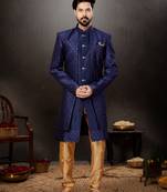 Nevy blue  havy classic indowestern sherwani with thread and less work with extra palla