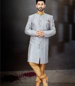 Gray havy classic indowestern sherwani with stone zari work with fansy batton