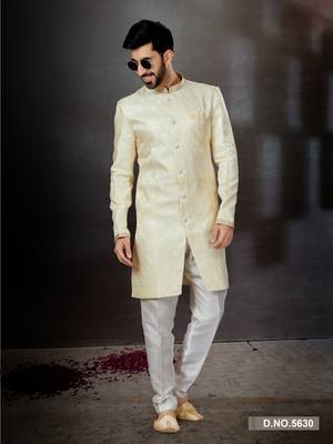 Cream  havy classic indowestern sherwani with stone zari work with fansy batton 1