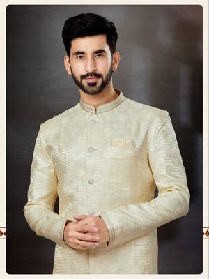 Cream  havy classic indowestern sherwani with stone zari work with fansy batton 2