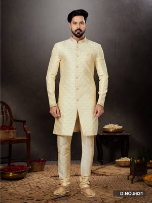 Gold havy classic indowestern sherwani with stone zari work with fansy batton 1