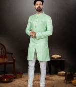 Sea green havy classic indowestern sherwani with stone zari work with fansy batton