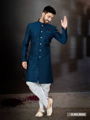 T. blue havy classic indowestern sherwani with stone zari work with fansy batton 1