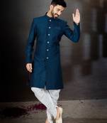 T. blue havy classic indowestern sherwani with stone zari work with fansy batton