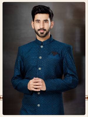 T. blue havy classic indowestern sherwani with stone zari work with fansy batton 2