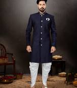 Navy blue havy classic indowestern sherwani with stone zari work with fansy batton