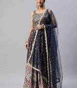 Exquisite Blue Digital Printed Chinon Silk Party Wear Lehenga Choli Wedding Lehenga