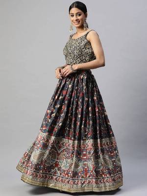 Exquisite Blue Digital Printed Chinon Silk Party Wear Lehenga Choli Wedding Lehenga 2