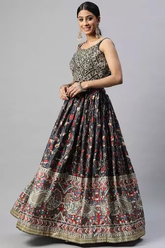 Exquisite Blue Digital Printed Chinon Silk Party Wear Lehenga Choli Wedding Lehenga