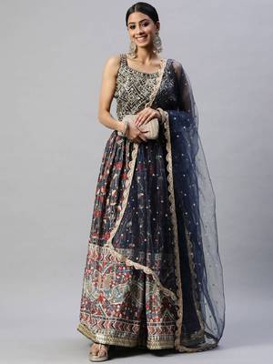 Exquisite Blue Digital Printed Chinon Silk Party Wear Lehenga Choli Wedding Lehenga 3