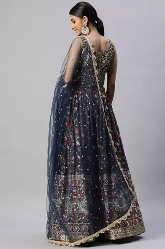 Exquisite Blue Digital Printed Chinon Silk Party Wear Lehenga Choli Wedding Lehenga