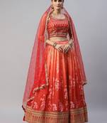 Astonishing Orange Digital Printed Organza Silk Lehenga Choli Wedding Lehenga