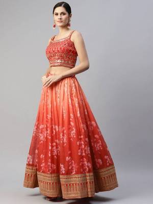Astonishing Orange Digital Printed Organza Silk Lehenga Choli Wedding Lehenga 3