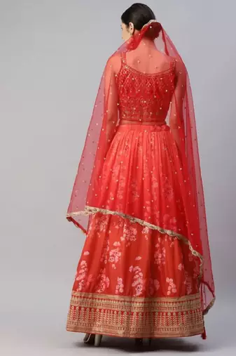Astonishing Orange Digital Printed Organza Silk Lehenga Choli Wedding Lehenga
