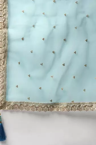  Skyblue Printed Chinon Silk Reception Wear Lehenga Choli Wedding Lehenga