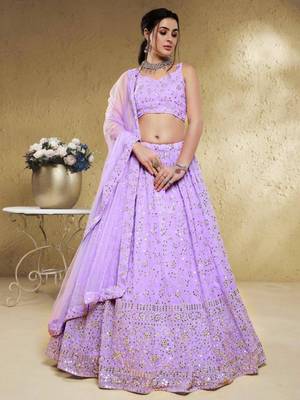 Spectacular Lavender Sequins Embroidered Georgette Bridesmaid Wedding Lehenga Dress 1