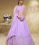 Spectacular Lavender Sequins Embroidered Georgette Bridesmaid Wedding Lehenga Dress