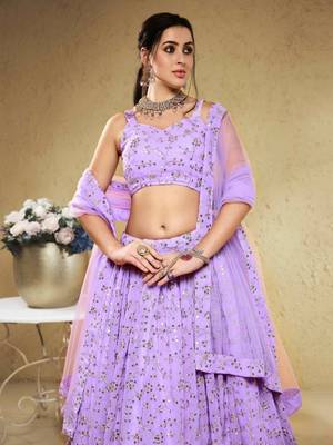 Spectacular Lavender Sequins Embroidered Georgette Bridesmaid Wedding Lehenga Dress 2