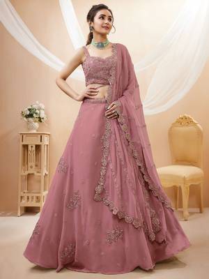  Dusty-Pink Sequins Georgette Indian Party Wear Lehenga Choli 1