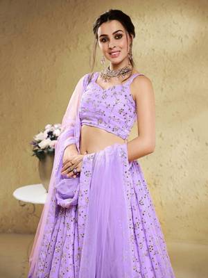 Spectacular Lavender Sequins Embroidered Georgette Bridesmaid Wedding Lehenga Dress 3