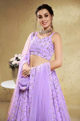 Spectacular Lavender Sequins Embroidered Georgette Bridesmaid Wedding Lehenga Dress