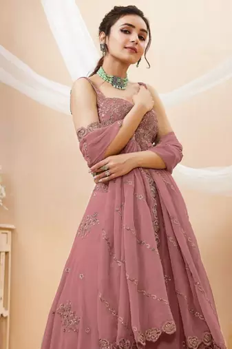  Dusty-Pink Sequins Georgette Indian Party Wear Lehenga Choli