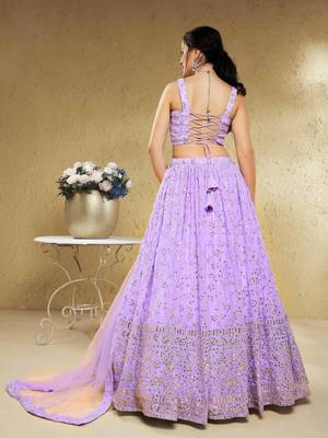 Spectacular Lavender Sequins Embroidered Georgette Bridesmaid Wedding Lehenga Dress 4