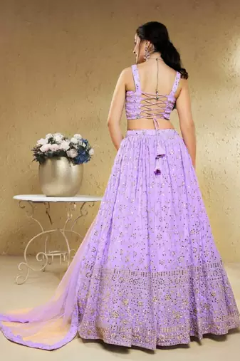 Spectacular Lavender Sequins Embroidered Georgette Bridesmaid Wedding Lehenga Dress