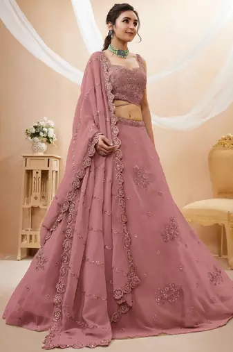  Dusty-Pink Sequins Georgette Indian Party Wear Lehenga Choli