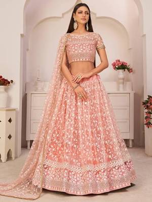 Pink Net Lehenga Choli with Dupatta 1